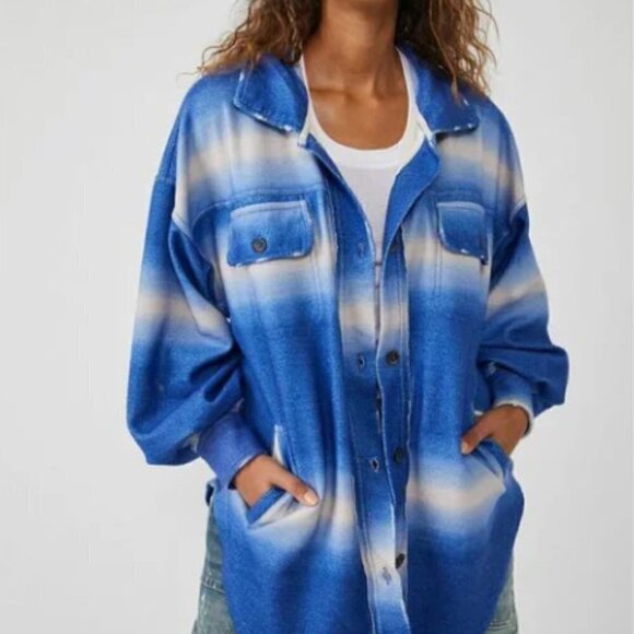 NEW Free People Printed Ruby Jacket / Deep Sea Combo Oversized Shacket - Picture 1 of 6